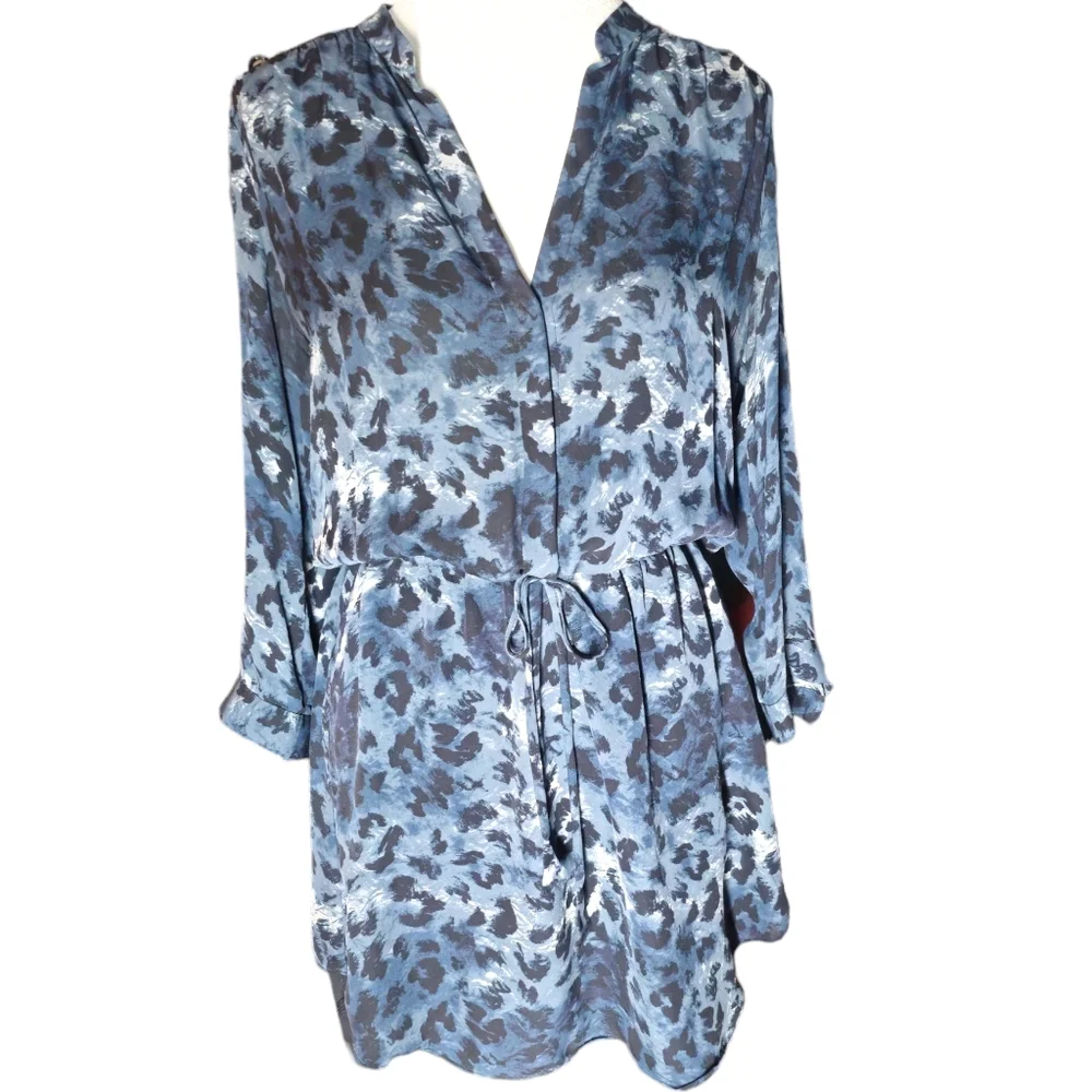 BABATON Silk Tie Waist Long Sleeve Mini Dress Size Medium